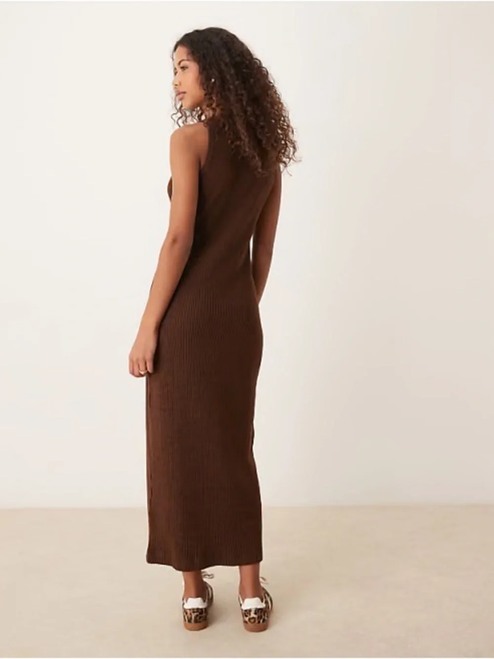 Calvin Klein Brown Ribbed Knit Maxi Dress
